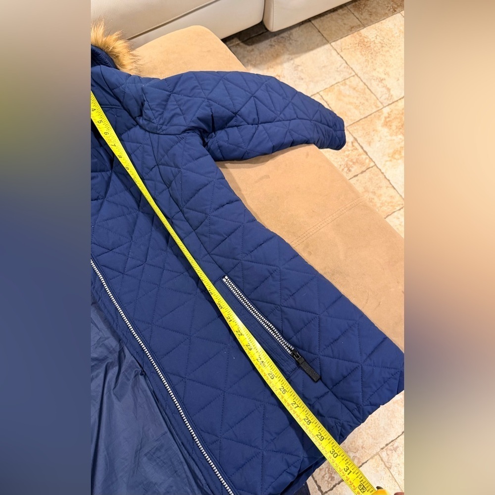 Quilted Blue womens Jacket with Faux Fur Trim size xl, color dark blue preowned - Picture 5 of 10
